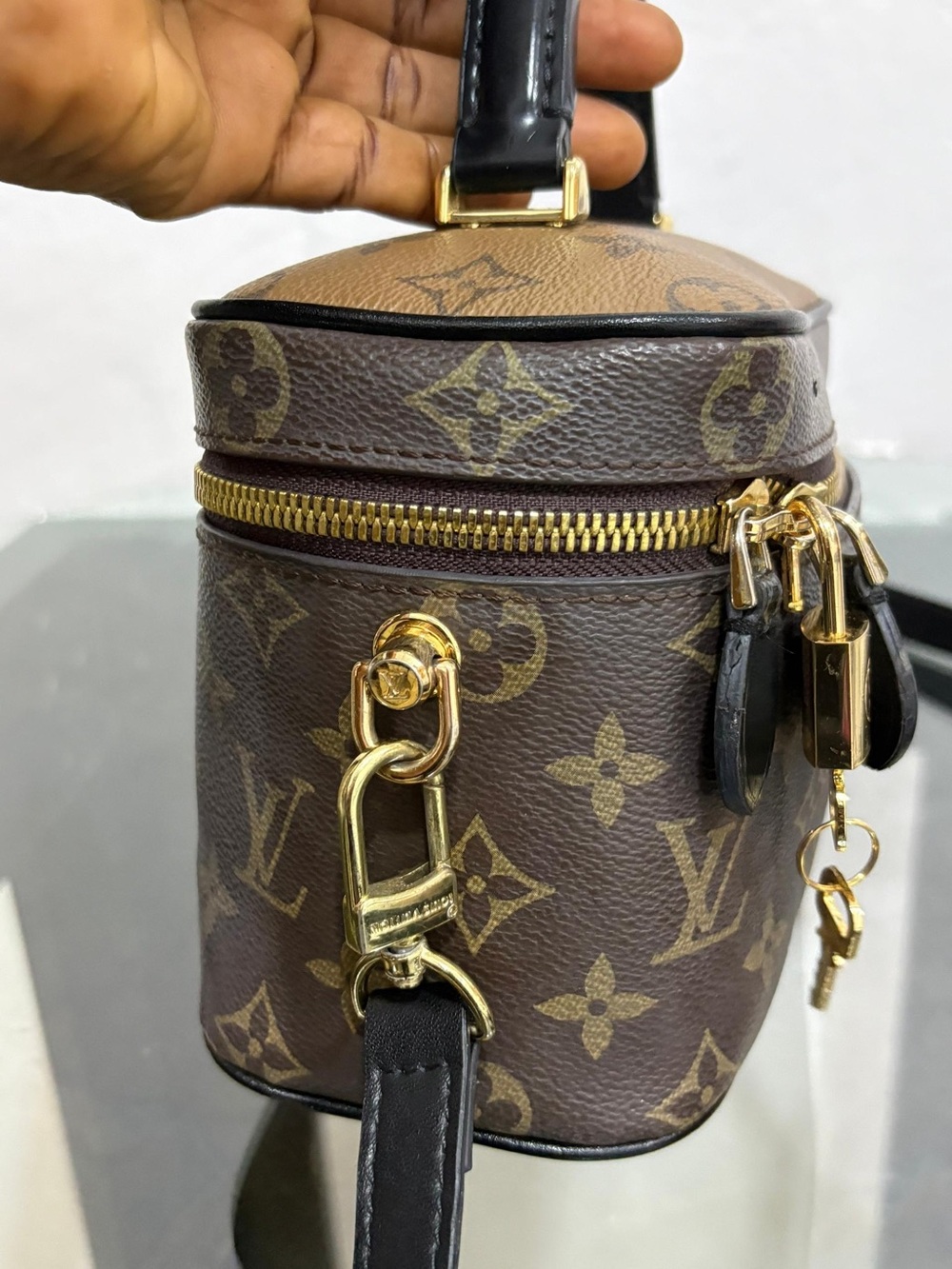 Brown Monogram Mini Vanity Bag with Gold Hardware - Picture 8 of 9